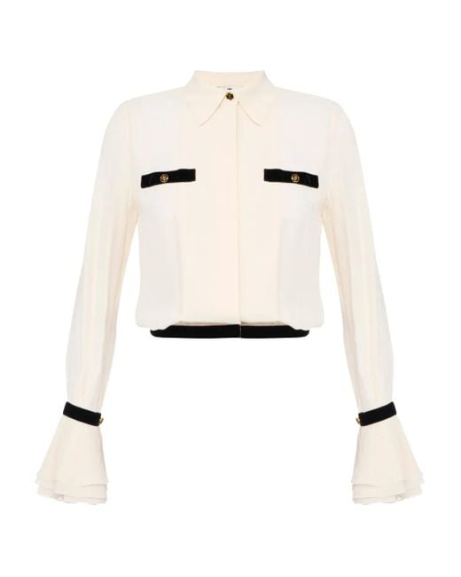 Elisabetta Franchi Natural Jewelled-Button Ruffled-Cuff Shirt