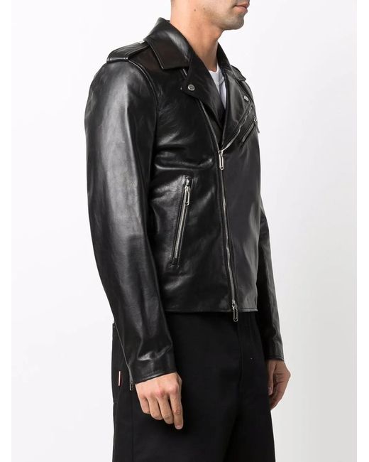 Off-White c/o Virgil Abloh Black Diag-Print Biker Jacket for men