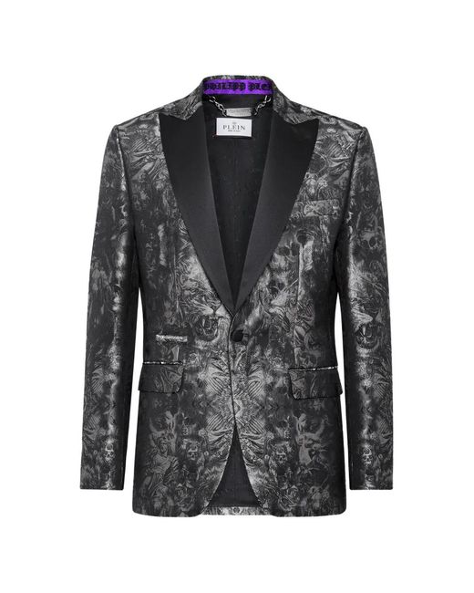 Philipp Plein Black Jacquard Blazer Lord Fit Gothic Plein With Crystals for men