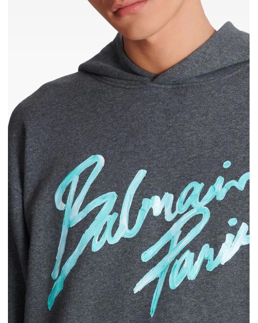 Balmain Gray Apos;S Paris Cotton Jersey Hoodie for men