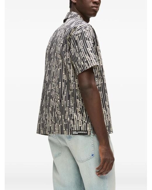 Karl Lagerfeld Gray Boxy Fit Short-Sleeve Shirt With Vertical Text Pattern for men