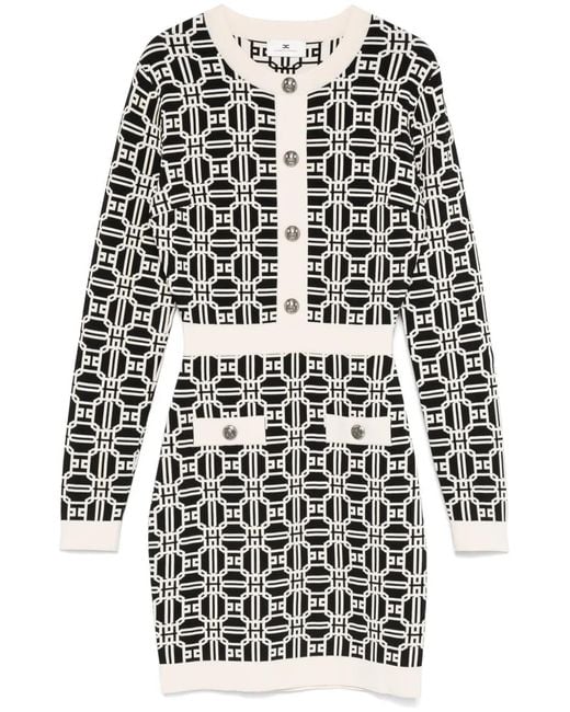 Elisabetta Franchi White Logo-Jacquard Mini Dress