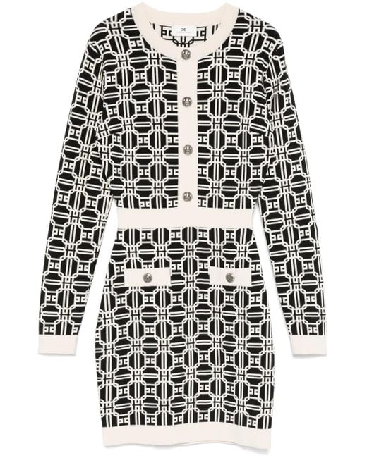 Abito Corto Con Effetto Jacquard di Elisabetta Franchi in White