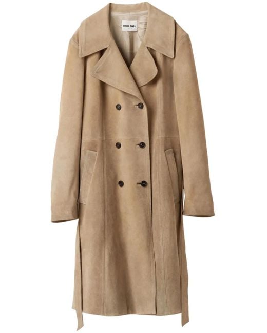 Miu Miu Natural Double-Breasted Suede Coat