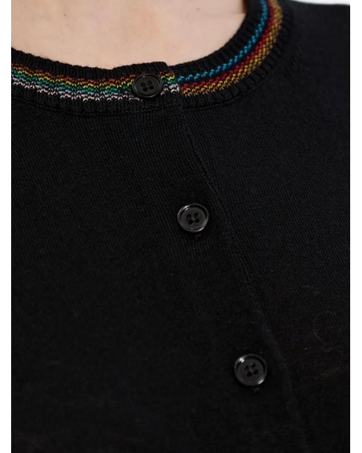 Paul Smith Black Button Multicoloured Trim Cardigan
