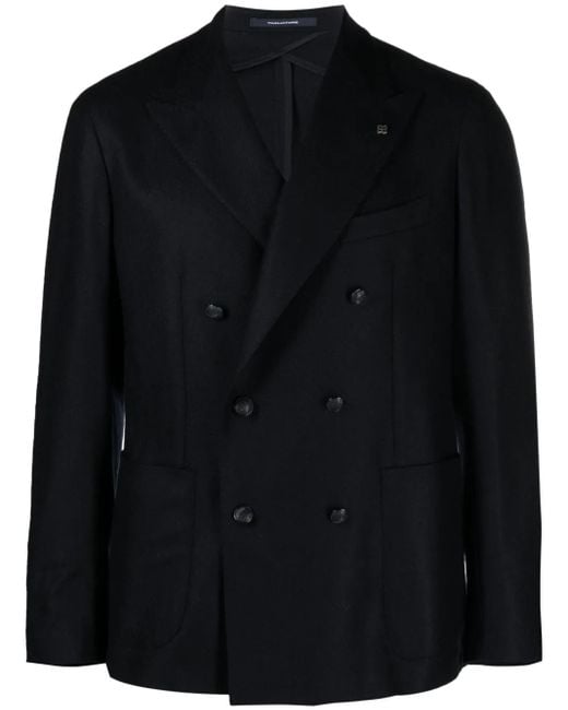 Tagliatore Black Double-Breasted Wool Blend Blazer for men