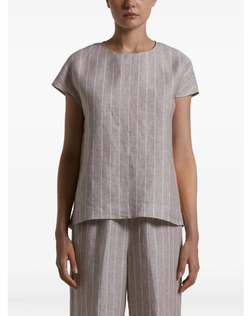 Peserico Gray Striped Short-Sleeve Top