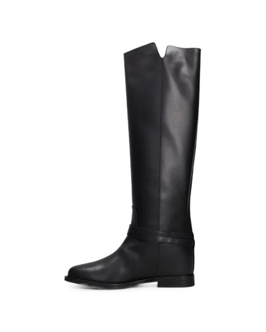 Via Roma 15 Black Buckle-Strap Leather Boots