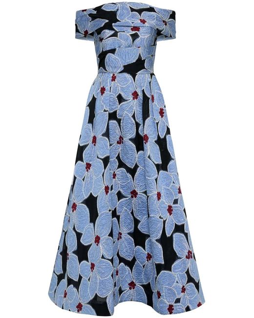 Rebecca Vallance Blue Georgina Floral-Embroidered Midi Dress