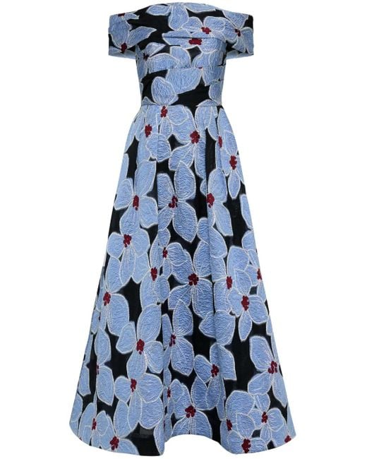 Robe Mi-Longue Georgina À Fleurs Brodées Rebecca Vallance en coloris Blue