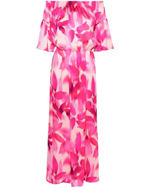 Liu Jo Pink Botanical-print Off-shoulder Dress