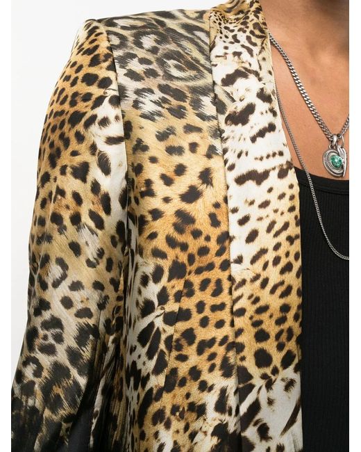 Roberto Cavalli Black Leopard-Print Silk Blazer for men