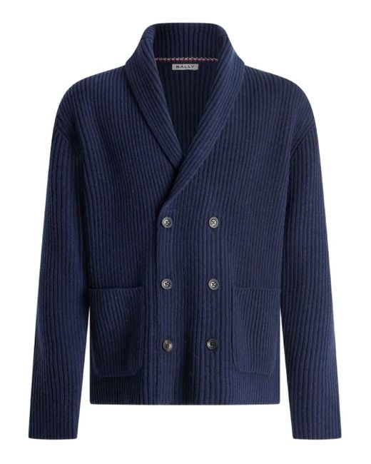 Bally Blue Ribbed Double-Breasted Cardigan for men