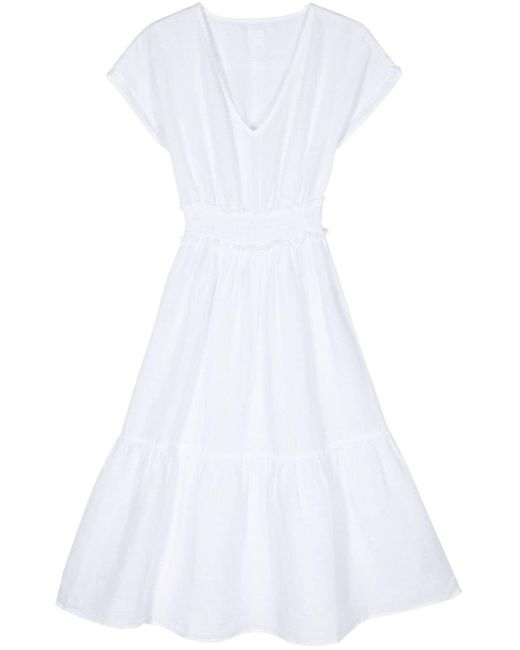 120% Lino Flared Linen Midi Dress White