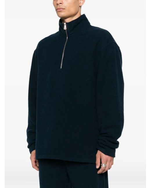 Rier Blue Virgin Wool Zip-Up Sweater for men