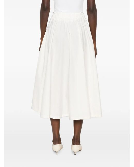 White Sand White Pleated A-Line Midi Skirt