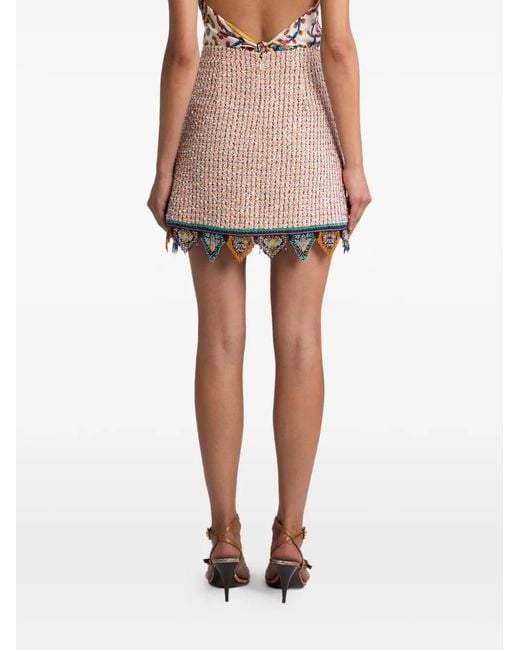 Etro Pink Fringed Tweed Mini Skirt