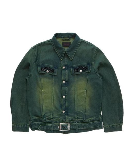 Simone Rocha Green Belted-Waist Denim Jacket for men