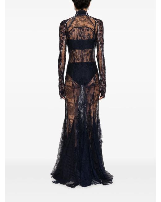 Off-White c/o Virgil Abloh Blue Floral-Lace Sheer Gown