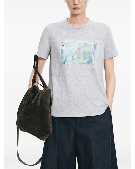 JNBY Gray Cat-Print Short-Sleeve T-Shirt