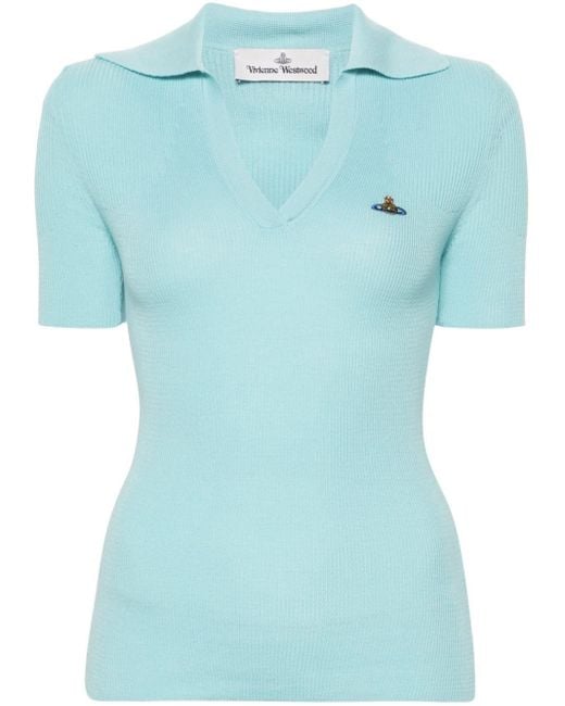 Vivienne Westwood Blue Spread-collar Cotton Polo Top