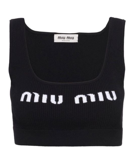 Miu Miu Black Cropped Logo-knit Tank Top