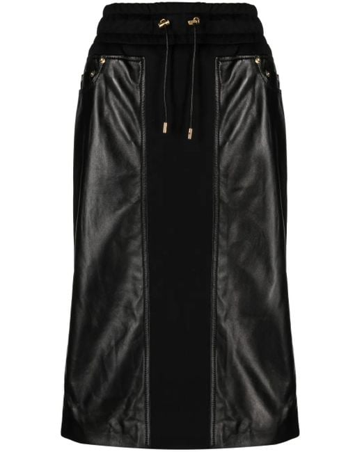 Tom Ford Black Panelled Leather And Cotton-Blend Jersey Midi Skirt