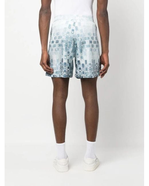 Amiri Blue Pattern-Logo-Printed Silk Shorts for men