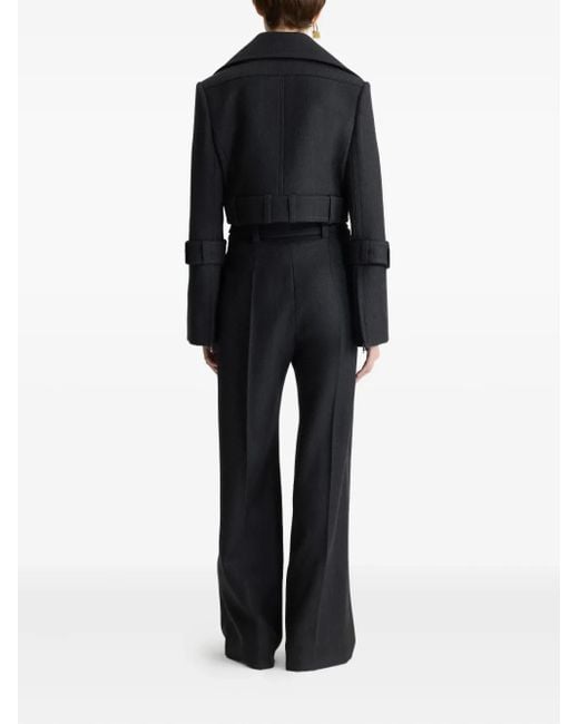 Patou Black Belted Wide-Lapel Jacket