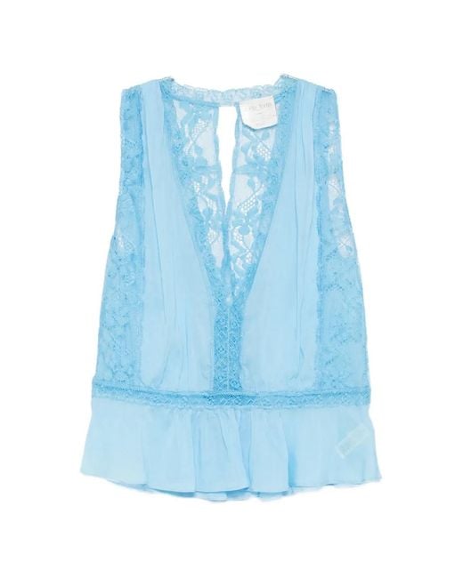 Forte_forte Blue Lace-Panel Top