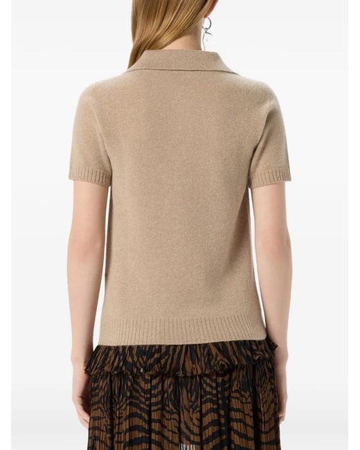 Blumarine Natural Rhinestone Cashmere Polo Shirt