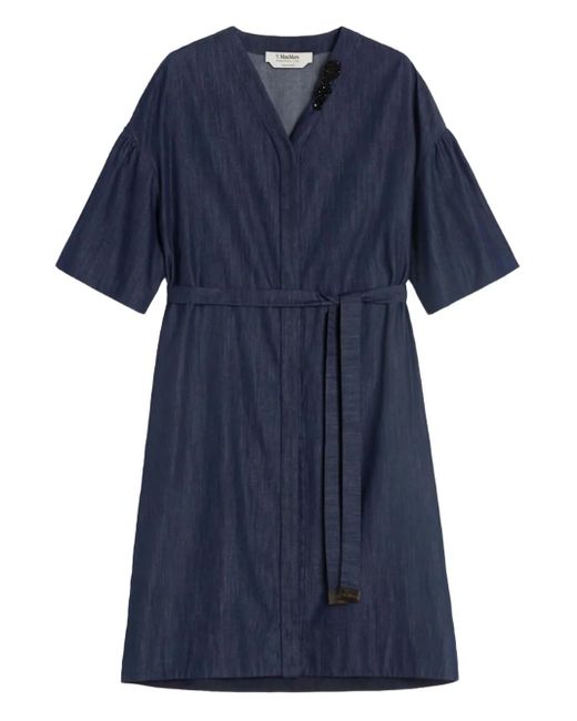 Max Mara Blue Jeans-Minikleid Mit Verziertem Gürtel