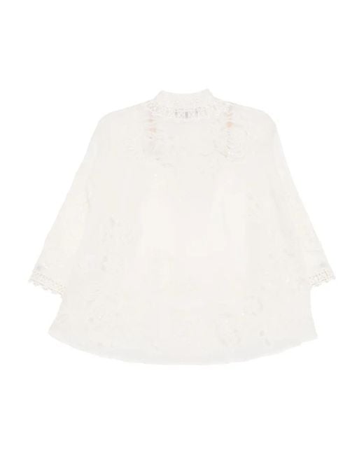 Biyan White Beaded Silk Top