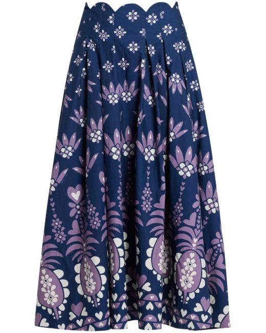 Farm Rio Blue Floral-print Midi-skirt