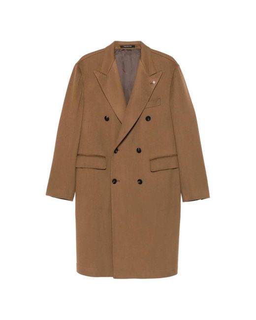 Tagliatore Brown Double-Breasted Coat for men