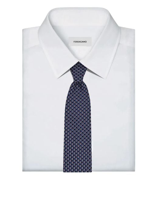 Ferragamo Blue Gancini-Pattern Silk Tie for men