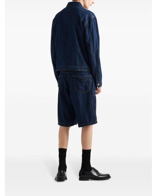Veste en jean à patch logo Prada pour homme en coloris Blue