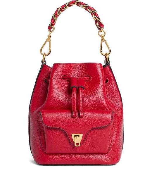 Coccinelle Red Small Beat Generation Grained-Leather Bucket Bag