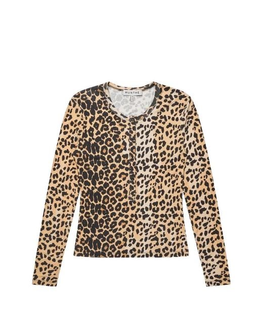 Munthe White Leopard-Print Buttoned Top
