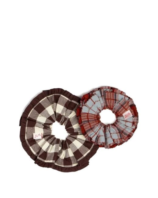 Damson Madder Brown Checked Scrunchie