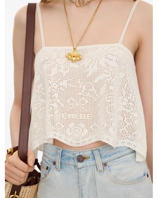 Chloé White Crochet-Knit Scalloped-Hem Camisole Top