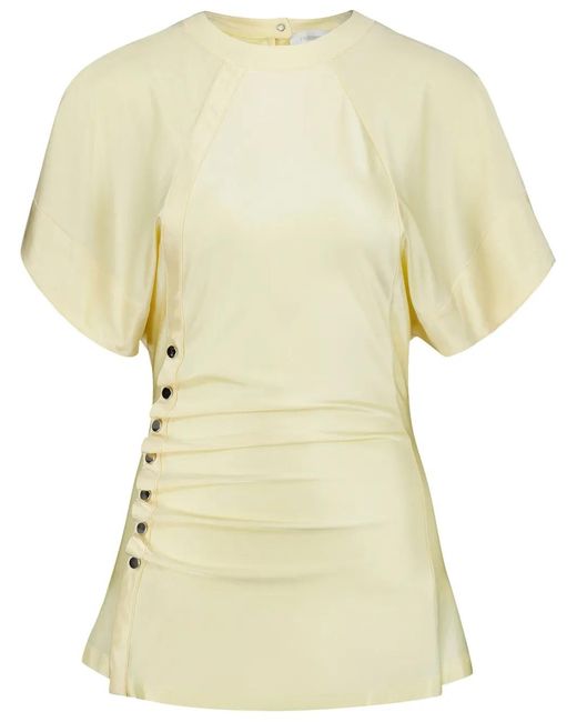 Rabanne Yellow Draped-Detail Round-Neck Blouse