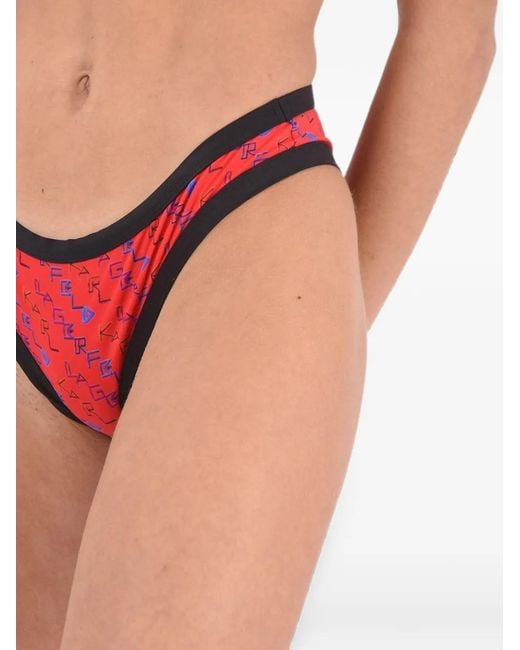 Karl Lagerfeld Red Logo-Print Bikini Bottoms