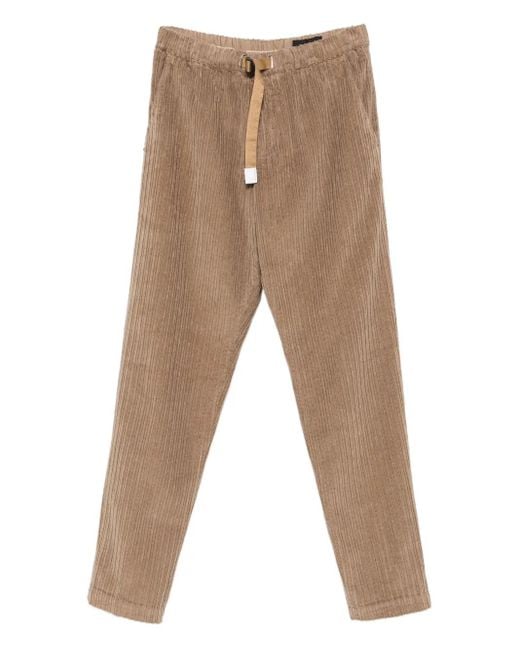 White Sand Natural Drawstring Corduroy Trousers for men