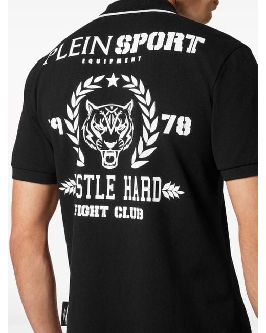 Philipp Plein Black Logo-Print Cotton Polo Shirt for men