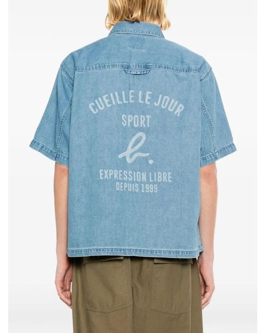 SPORT b. by agnès b. Blue Floral-Embroidered Short-Sleeve Shirt for men