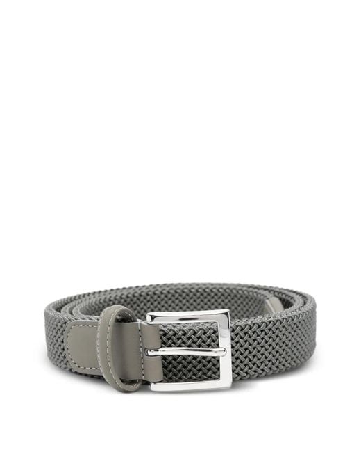 Kiton Gray Braided Leather-Trim Belt for men