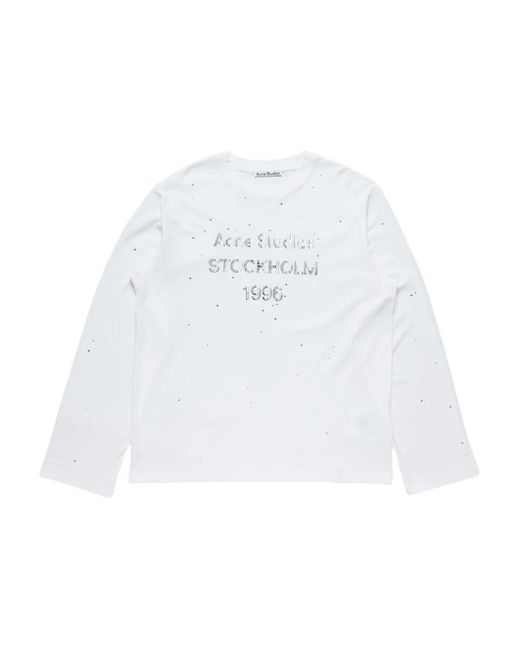 Acne White Logo Long-Sleeve T-Shirt