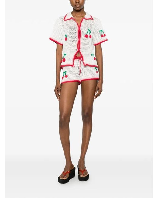Leslie Amon White La Ruby Crochet Shirt