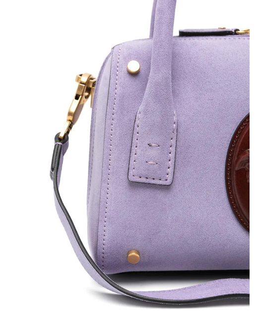 Versace Purple Small Boston Medusa Plaque Tote Bag
